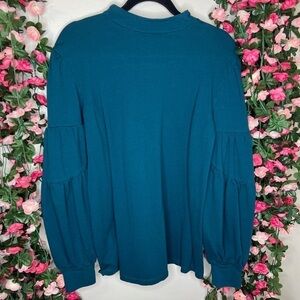 Isabel Maternity Blue Turquoise Layered Puff Sleeve Womens Blouse S Pregnancy